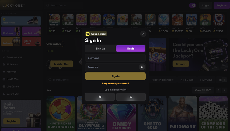 lucky one casino Jeu